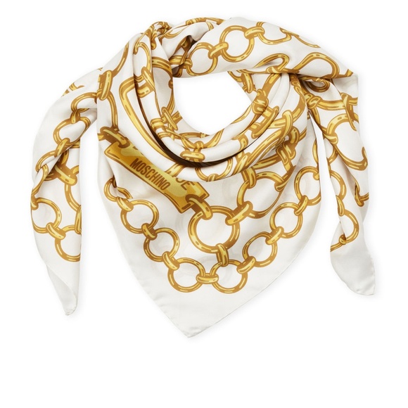 Moschino Accessories - NTW❤MOSCHINO Ivory Gold Chain Printed Silk Scarf